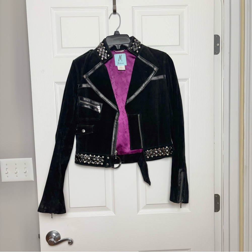 Vintage Marciano moto leather suede studded biker jacket, small